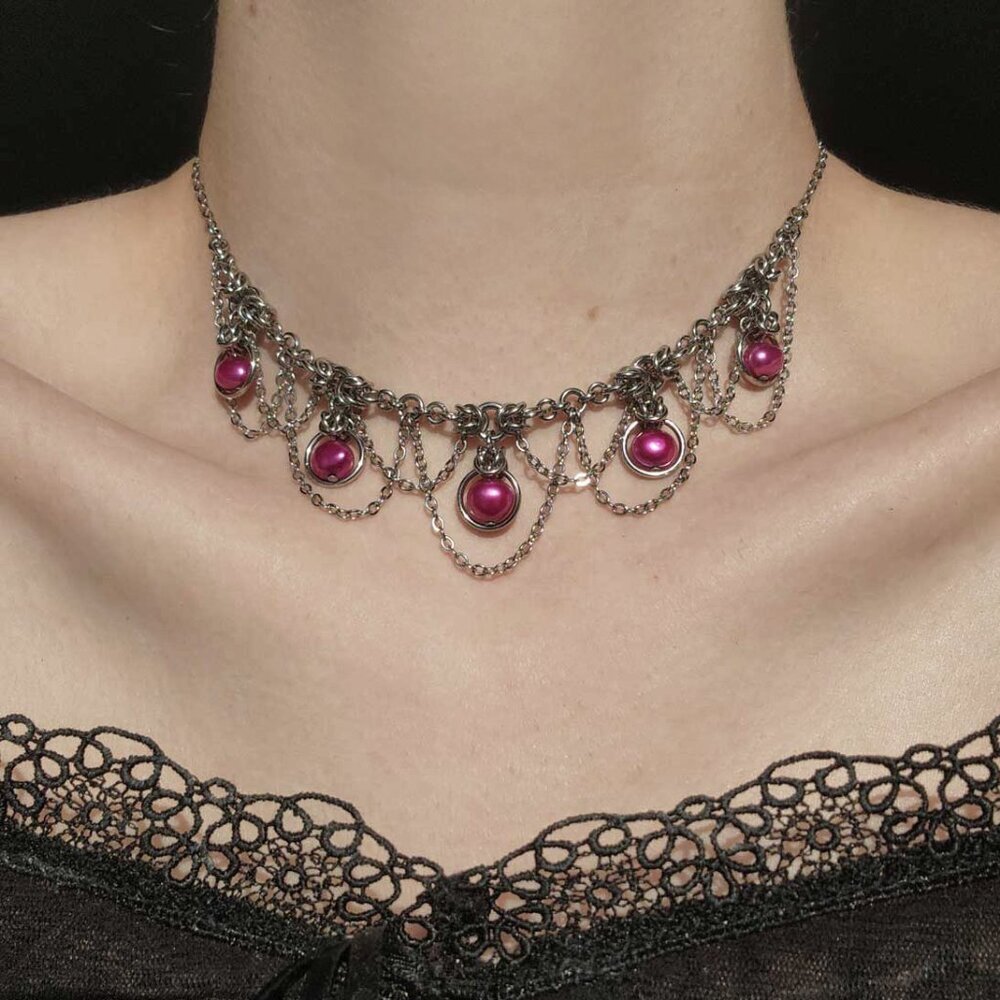 Pink and silver princess choker necklace - Picture 3 of 13